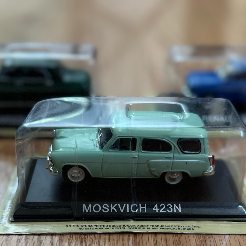 3 Unopened IXO Die Cast Cars Moskvich, Warszawa, and Renault